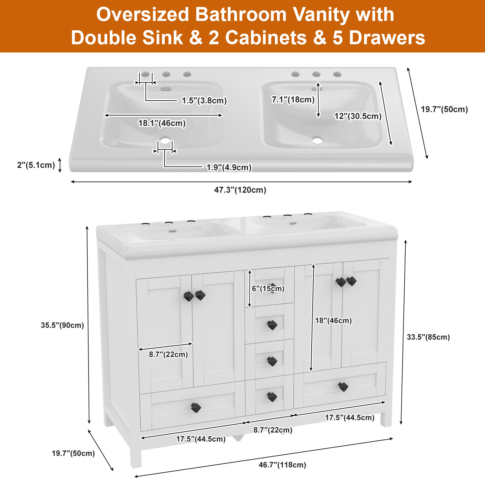 47.3 Inch White Bathroom Vanit - Home Bathroom Vanity Combo 评论和价格