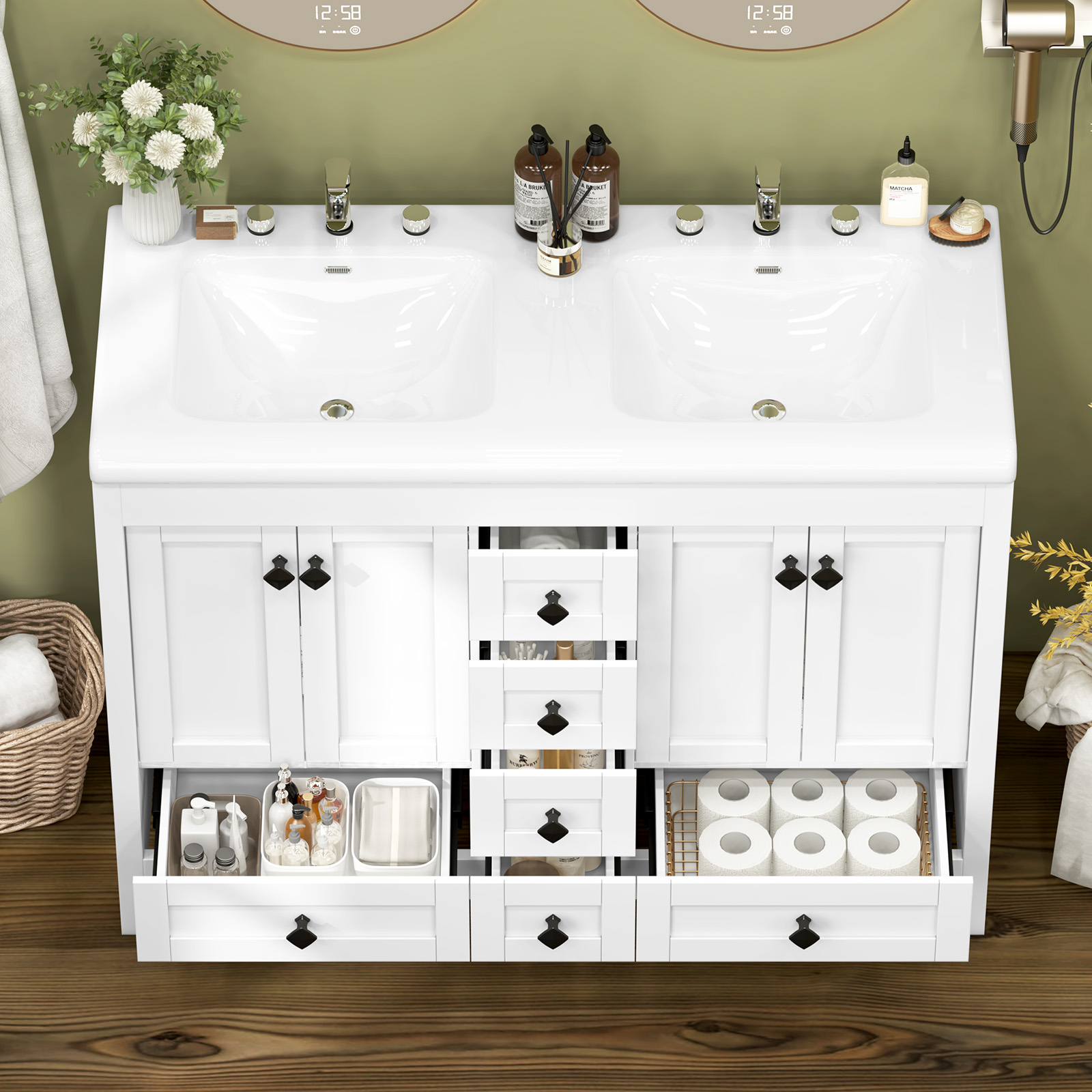 47.3 Inch White Bathroom Vanit - Home Bathroom Vanity Combo 评论和价格