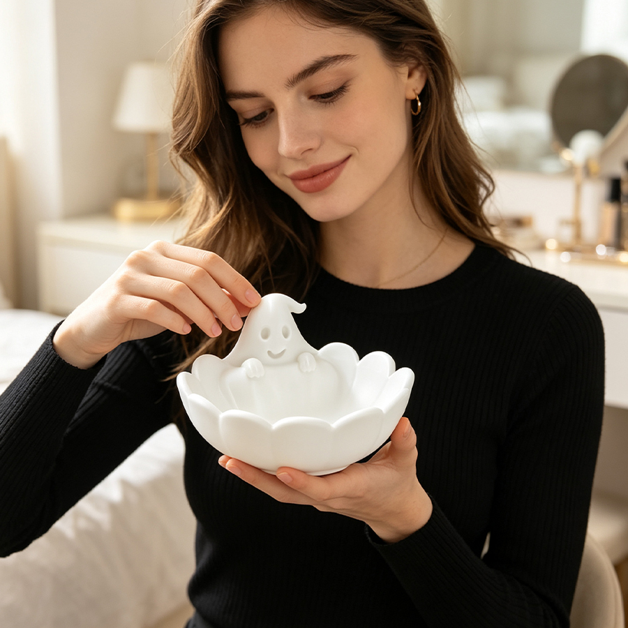 Matte White 3D Cute Ghost-Shap - Home Essentials Bathroom Storage 评论和价格